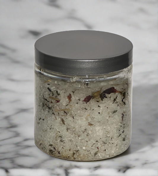 Bath salts with a dried floral mix
